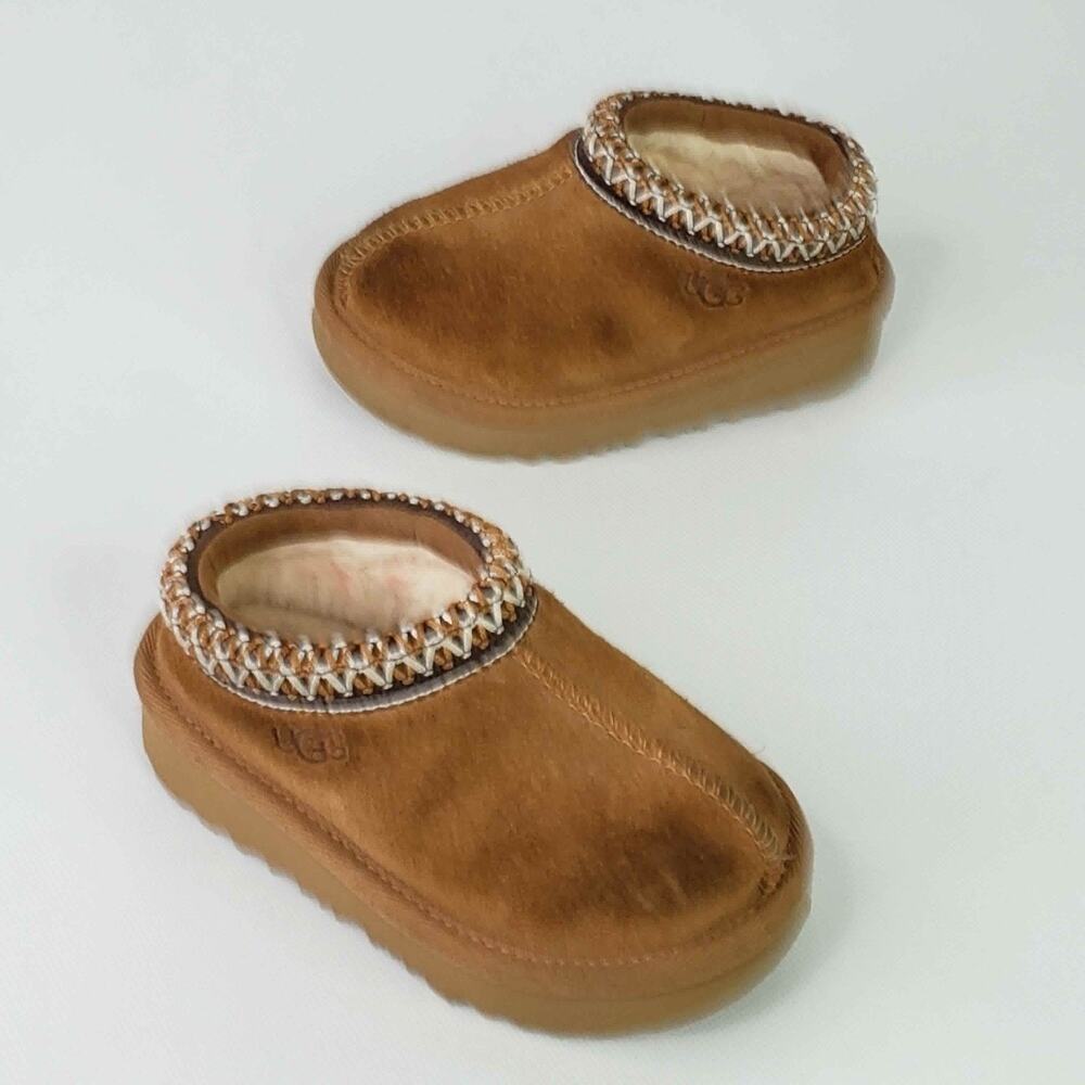 UGG Tasman II Slipper Kids Size 6 Chestnut Suede Brown Shearling Lined